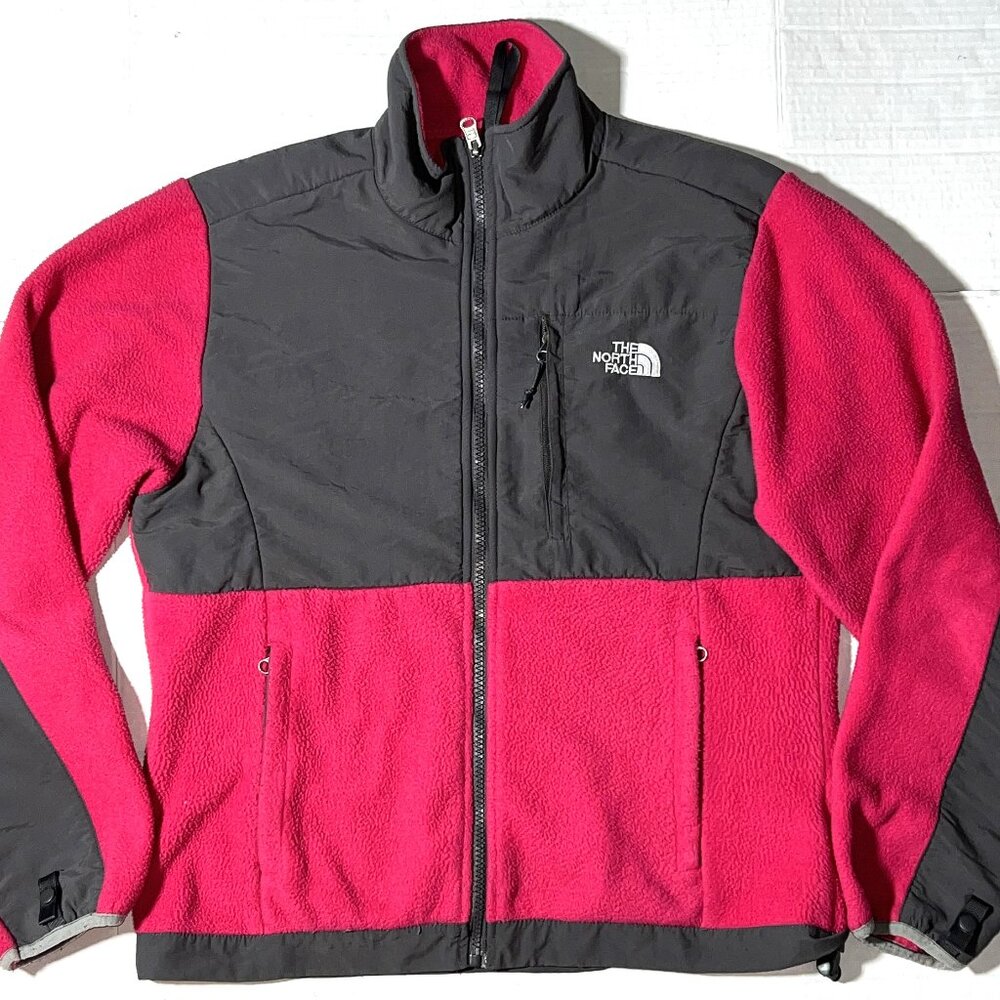 North Face Fuchsia Pink Gray Denali Fleece Full Zip Jacket Polartec Womens M